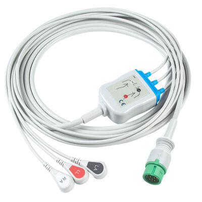 کابل های ECG Ecomed و سیم های سرب 12 پین کانکتور کابل ECG 3 5 سرب IEC AHA Snap Grabber Clip