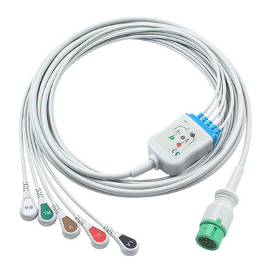 کابل های ECG Ecomed و سیم های سرب 12 پین کانکتور کابل ECG 3 5 سرب IEC AHA Snap Grabber Clip