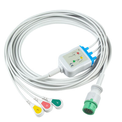 کابل های ECG Ecomed و سیم های سرب 12 پین کانکتور کابل ECG 3 5 سرب IEC AHA Snap Grabber Clip