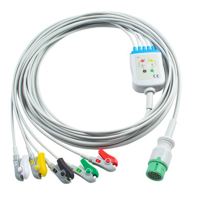 کابل های ECG Ecomed و سیم های سرب 12 پین کانکتور کابل ECG 3 5 سرب IEC AHA Snap Grabber Clip