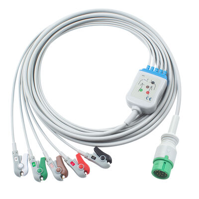کابل های ECG Ecomed و سیم های سرب 12 پین کانکتور کابل ECG 3 5 سرب IEC AHA Snap Grabber Clip