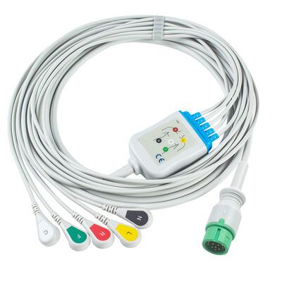 کابل های ECG Ecomed و سیم های سرب 12 پین کانکتور کابل ECG 3 5 سرب IEC AHA Snap Grabber Clip