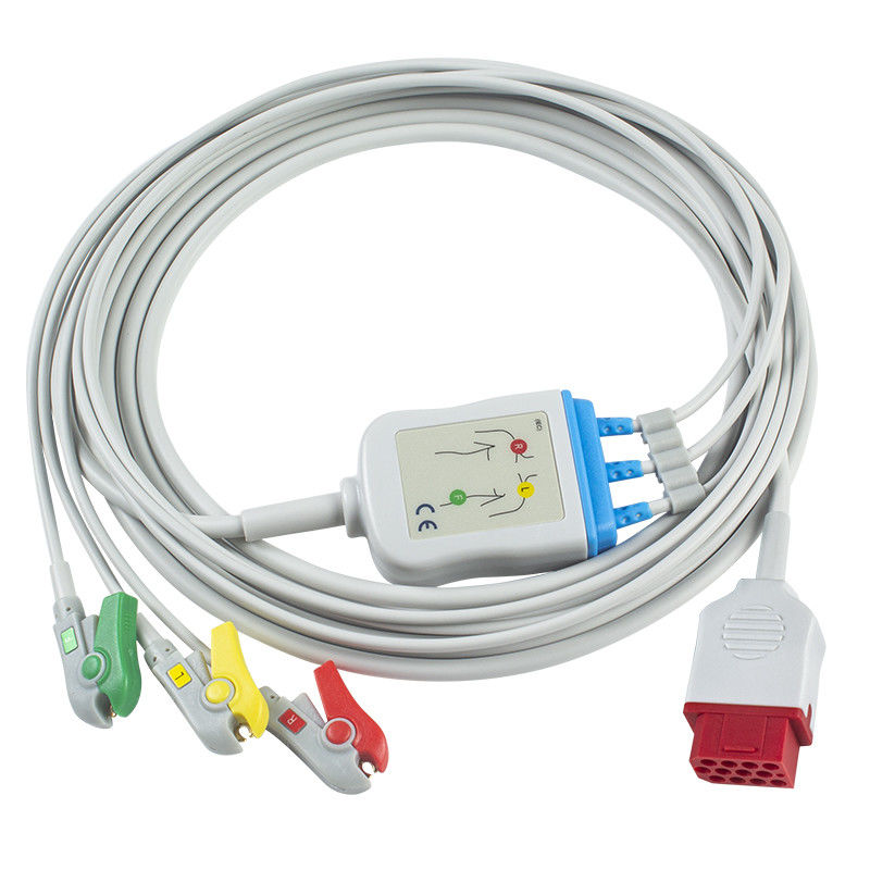 Bionet جدید BM3 BM5 ECG Cables and Leadwires 12 Pin Connector ECG Cable 3 Lead IEC Grabber Clip