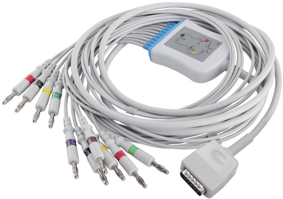 Nihon Kohden 45502-NK EKG Cable Q-Stress ECG EKG Cable for 5151A 5403A BSM-6501A and Leadwires IEC 4.0 Banana Connector