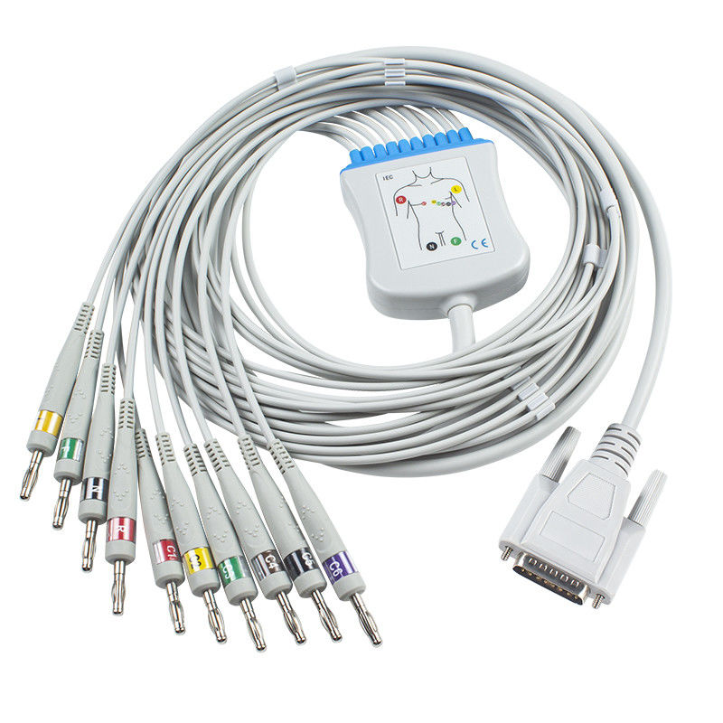کابل تنه Nihon Kohden Ekg BA-902D ECG-FD07 ECG-9010K Leadwires 15 پین IEC Banana 4.0