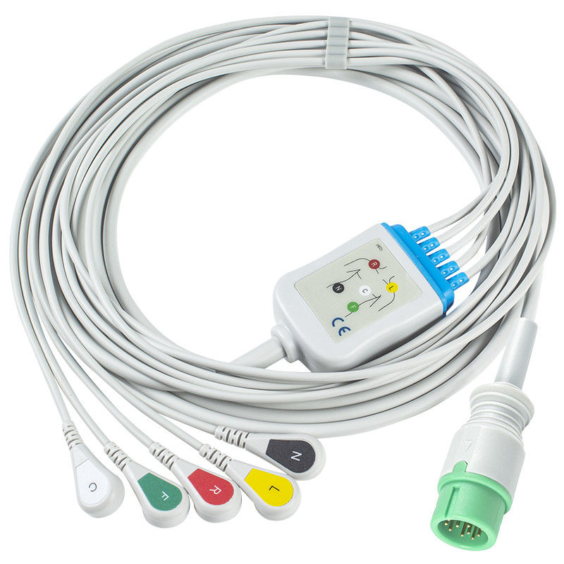 کابل سازگاری ECG 5 سرب برای مانیتور قلب Medetec ECG انگلستان IEC Snap