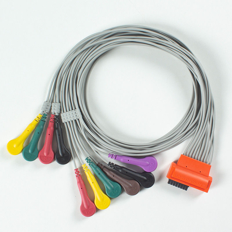 کاردیولین قابل لمس ECG 10Lead کابل ECG IEC Snap با TPU خاکستری و نارنجی