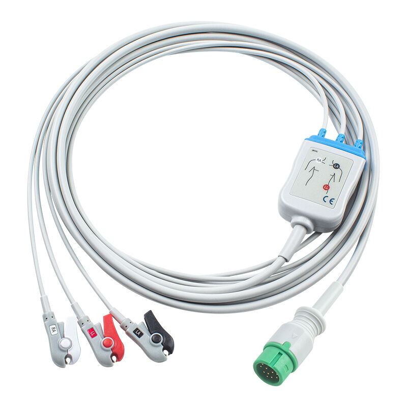 کابل های ECG Ecomed و سیم های سرب 12 پین کانکتور کابل ECG 3 5 سرب IEC AHA Snap Grabber Clip