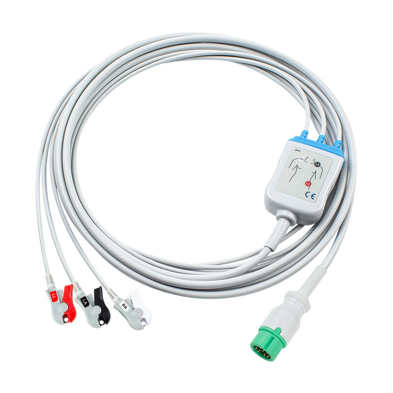 یونکر 12Pin E12 یک کابل مستقیم ECG کابل های ECG و سیم های سرب 3Lead AHA IEC